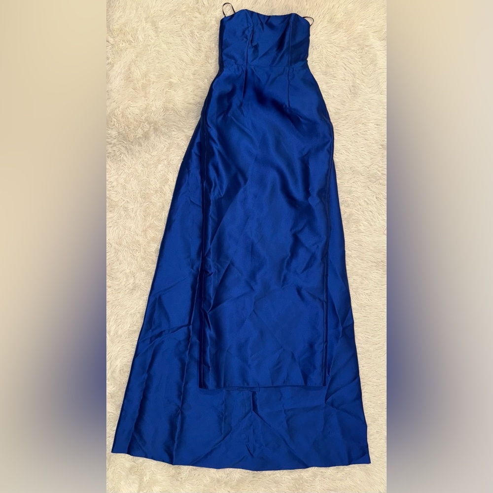 NEW Alfred Sung Strapless Satin Twill Column Gown w/ Removable Train sz 4 Blue - Picture 3 of 10
